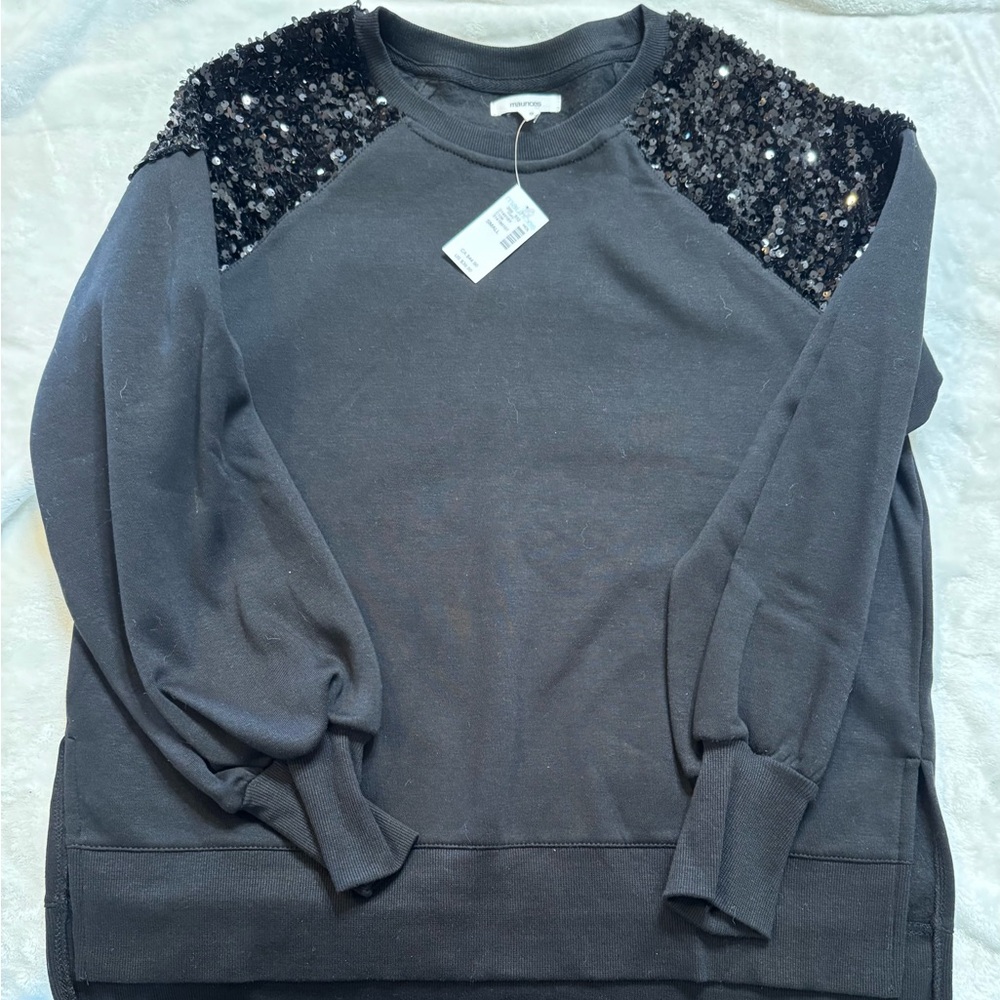 Maurices Black Sweater with Sequin Shoulders